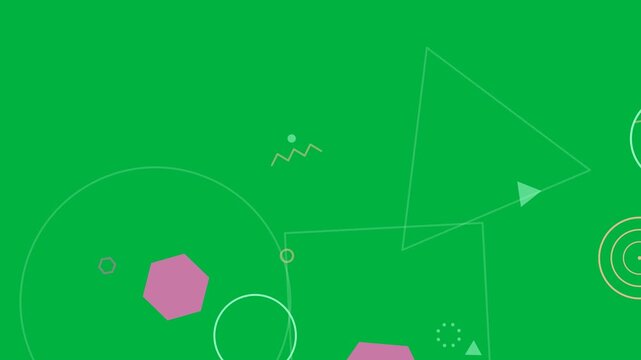 Ring entering left causing mint lines and pink hexes moving on transparent canvas to form layers