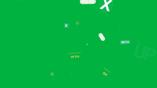 On load, green X badge, UP text clustering, rotating, dispersing, showing brand on transparent bg