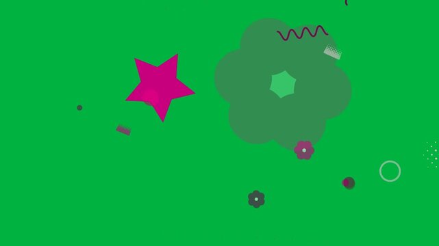 Tiny dots sparking magenta bloom emerging scaling drifting forming cluster on transparent canvas