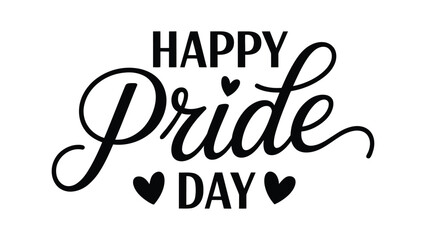 Happy pride day typography illustration with decorative script lettering and heart icons, LGBTQ celebration concept, diversity equality and love theme © Zavivec