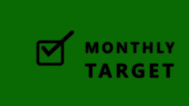 A simple featuring a black outline of a checkbox with a checkmark inside and the words MONTHLYTARGET in bold black sans-serif font against a solid dark green background with