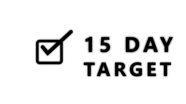 A black outlined checkmark inside a square is positioned to the left of the bold black text 15 DAYTARGET with a subtle shadow effect on a white background