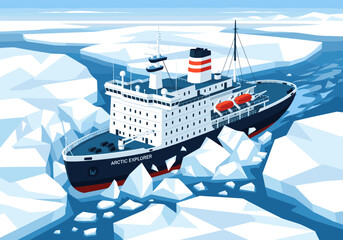 Arctic explorer icebreaker ship navigating through frozen arctic sea ice © Joan