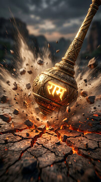 Sacred Gada Crushing Earth &ndash; Mythological Power Impact Scene