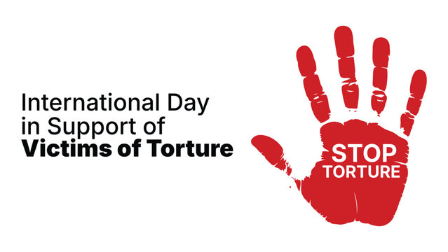 International day in support of victims of torture illustration with red hand stop symbol, human rights awareness concept, protest and protection theme