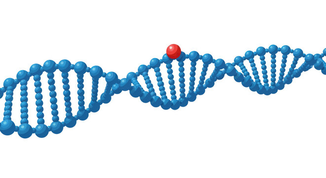 DNA helix illustration with genetic mutation on white background