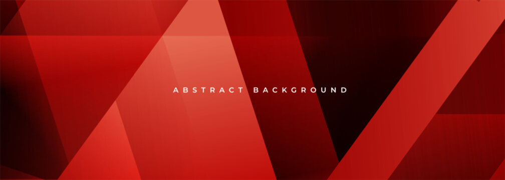 Red modern abstract wide banner with geometric shapes. Dark red abstract background with triangles. Vector illustration suit for corporate presentation, cover, flier and poster.