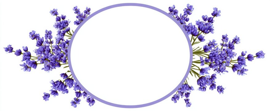 Elegant circular decorative frame evokes joy with lavender accents for anniversaries and bridal showers.