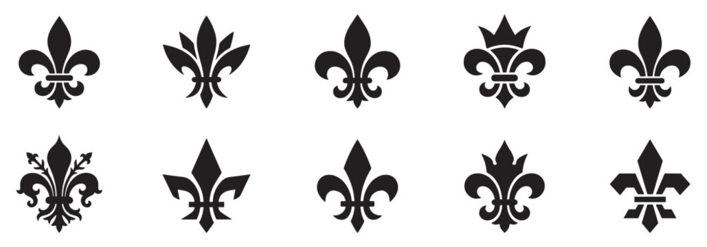 Fleur de lis icon set. Fleur de lis symbol. Fleur de lis ornament icon design template. Vector Illustration. EPS 10