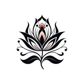 Black and white wolf head floral decorative emblem
