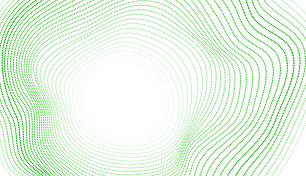 Green white curved wavy dotted lines abstract minimal background. Futuristic vector circular design