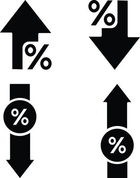 Percentage increase and decrease arrow icon set financial growth and decline silhouette vector