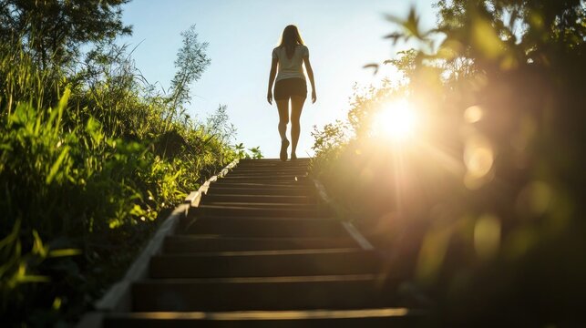 Person walking up stairs outdoors