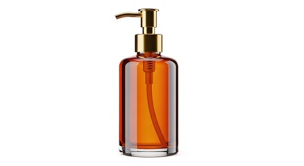 Fototapeta premium Amber glass soap dispenser with gold pump