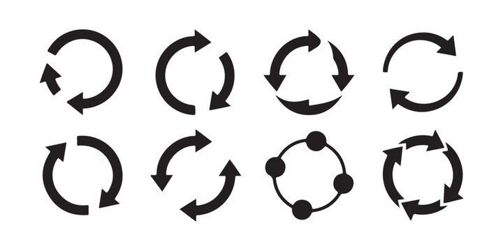 Collection of various circular reload and rotate arrows for web navigation business charts and data flow.