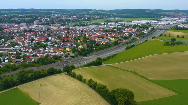  Aerial view beside the city Sinsheim in Germany in Springtime on a cloudy day