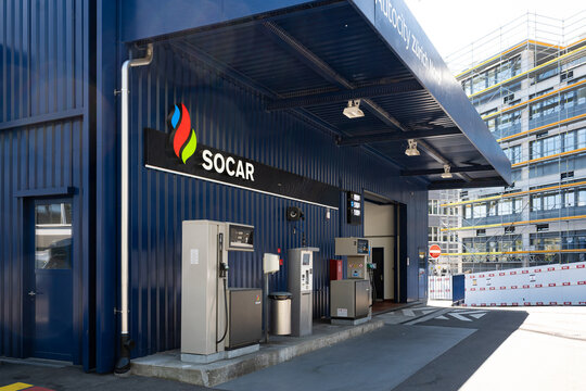 Zurich, Switzerland, April 23, 2026. SOCAR petrol station at Emil Frey Autocity Zurich Nord with modern office construction