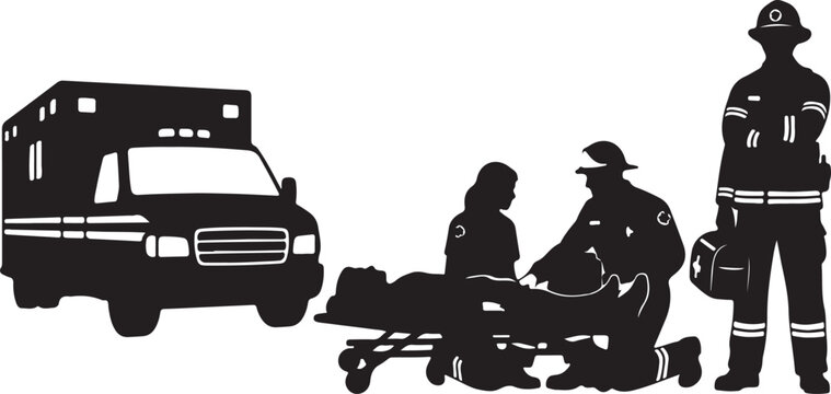 Emergency Medical Services and Firefighter Rescue Vector Illustration