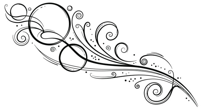 Decorative Floral Swirl Ornament with Curves Circles and Dots