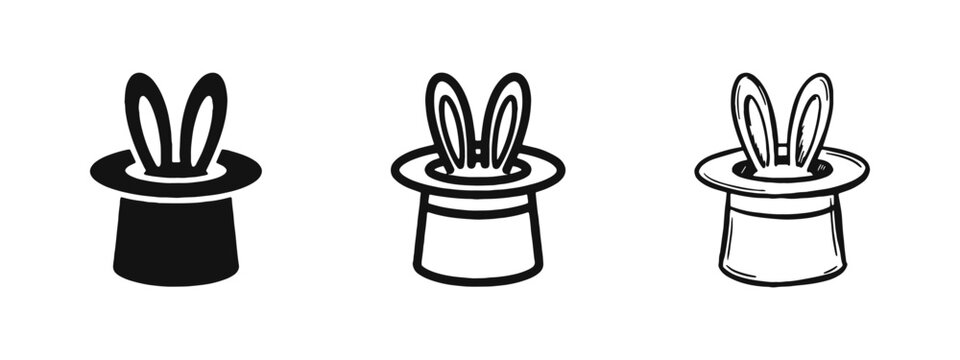 Magician Top Hat with Rabbit Ears Icon Set Representing Magic and Entertainment