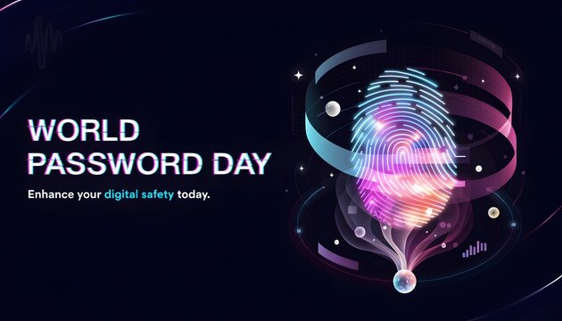 World password day banner with futuristic fingerprint design