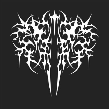 Neo tribal ornament detail with fantasy style and goth cyber sigilism lines, suitable for tattoo and modern t-shirt designs.