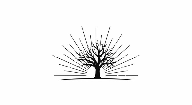 Stylized bare tree silhouette with radiating lines against a white background