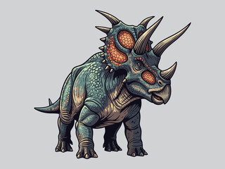 Fototapeta premium Triceratops Dinosaur Illustration with Spiky Crest and Horns in Comic Style