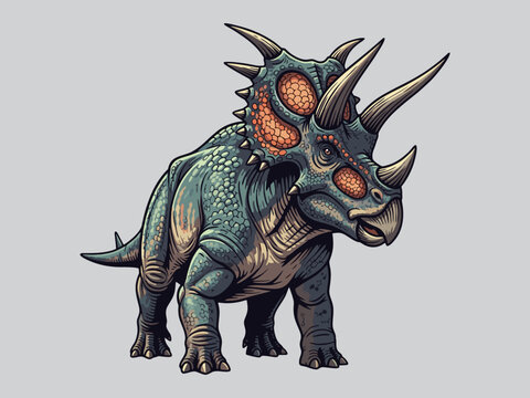 Triceratops Dinosaur Illustration with Spiky Crest and Horns in Comic Style
