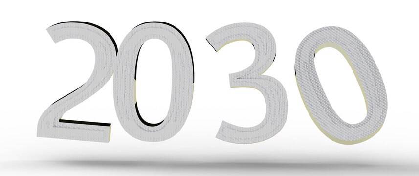 3D rendered text 2030, a year, representing future, new year, financial, goals, concepts, and time. Ideal for design nee