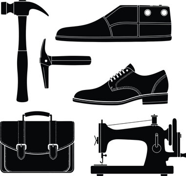 Black and white of shoemaking tools hammer