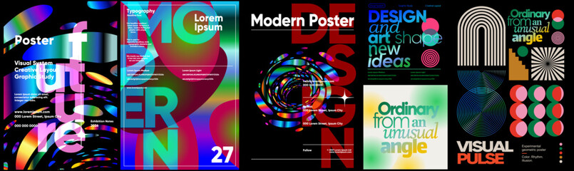 Modern Abstract Poster. Vector futuristic art illustration with holographic bold typography, neon gradient shapes, space, and geometric layout for template, background, music or event design. © Ardea-studio