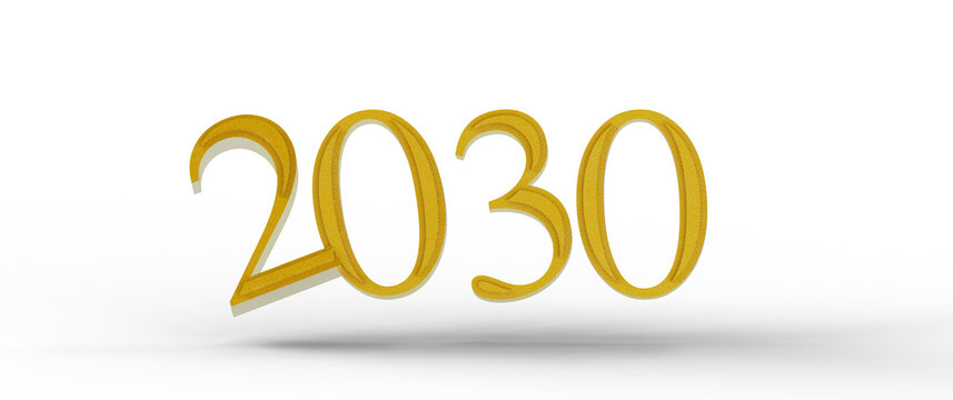 Illustration of the year 2030 in gold text on a white background, ideal for futuristic and planning concepts, representi