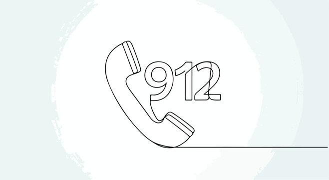 Single Line Art Drawing of Telephone Handset with 912 Number Vector