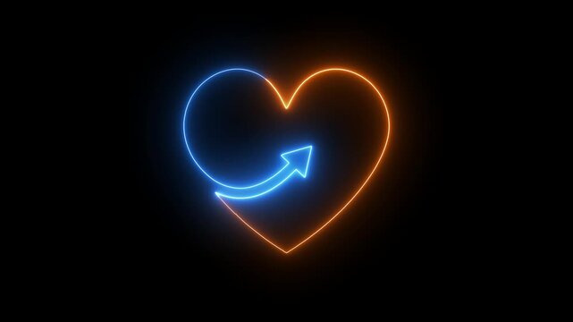 Neon icon of heart with arrow isolated on black background. Love, St. Valentine Day, lovestruck concep