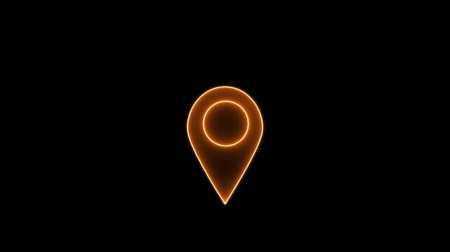 Glowing neon light location icon. Location symbol glowing on dark. Neon glowing location icon on a black background.