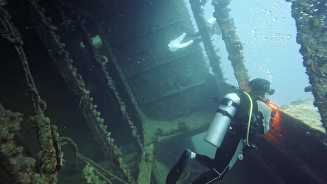 Interior of the Wrecked SMS Cormoran II in Apra Harbor, Guam