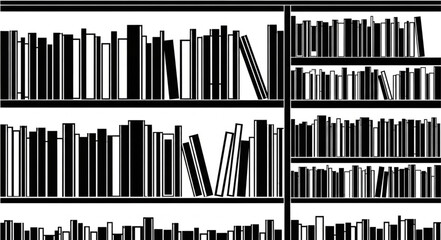 Bookshelves Filled with Various Books in Library Setting. © Agos