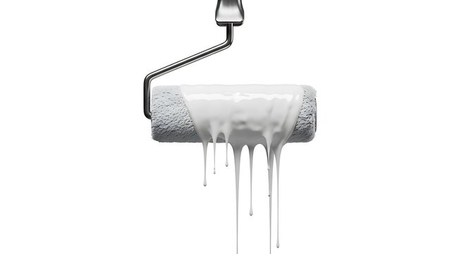 Paint roller dripping white paint