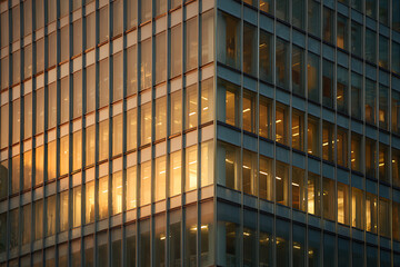 Obraz premium Sunset Reflections on Modern Glass Building Urban Environment Architectural Photography Cityscape Viewpoint Contemporary Design Concept