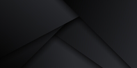 Obraz premium Minimalist dark black geometric background with overlapping layers. Abstract professional backdrop for modern tech and corporate design