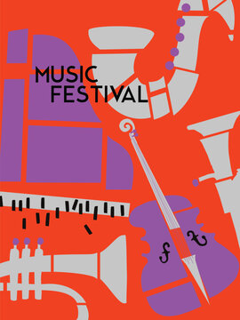Abstract Music Festival Background with Piano, Colorful Jazz Design