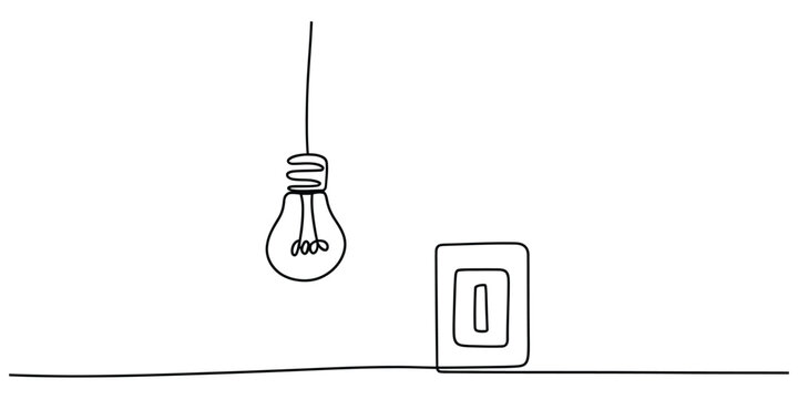 Continuous line drawing of a light bulb and a wall switch