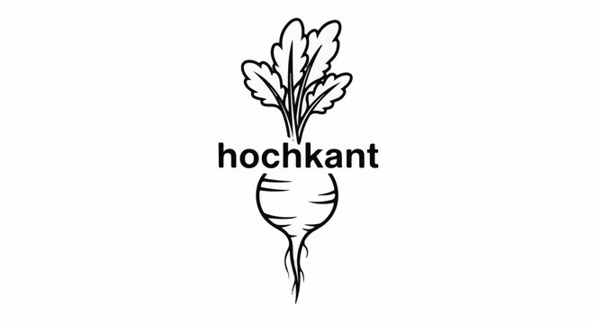Stylized black and white outline of a beet with text
