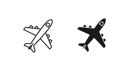 Fototapeta premium twin-engine passenger airplane and private jet icon set isolated on transparent background