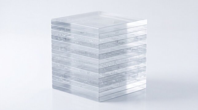 A Stack of Transparent Glass Blocks Showcasing Geometric Precision and Transparency.