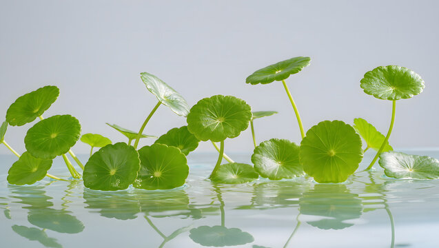Centella asiatica leaves in water calming hydration natural skincare concept