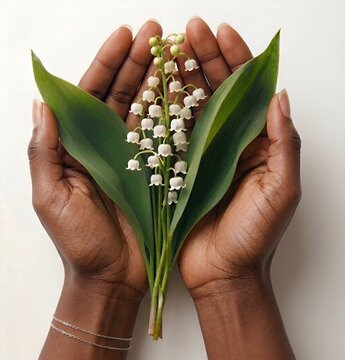 Mains ouvertes pour offrir du muguet