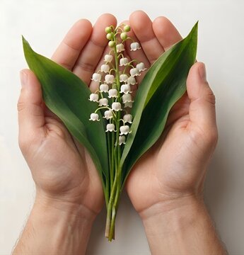 Mains ouvertes pour offrir du muguet