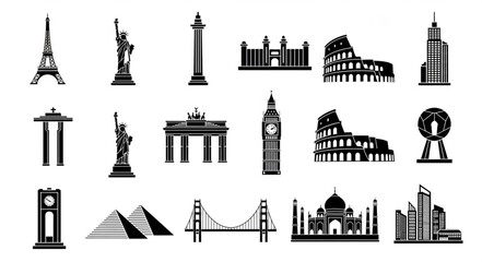 Collection of famous world landmarks and monuments silhouettes. © Rizal